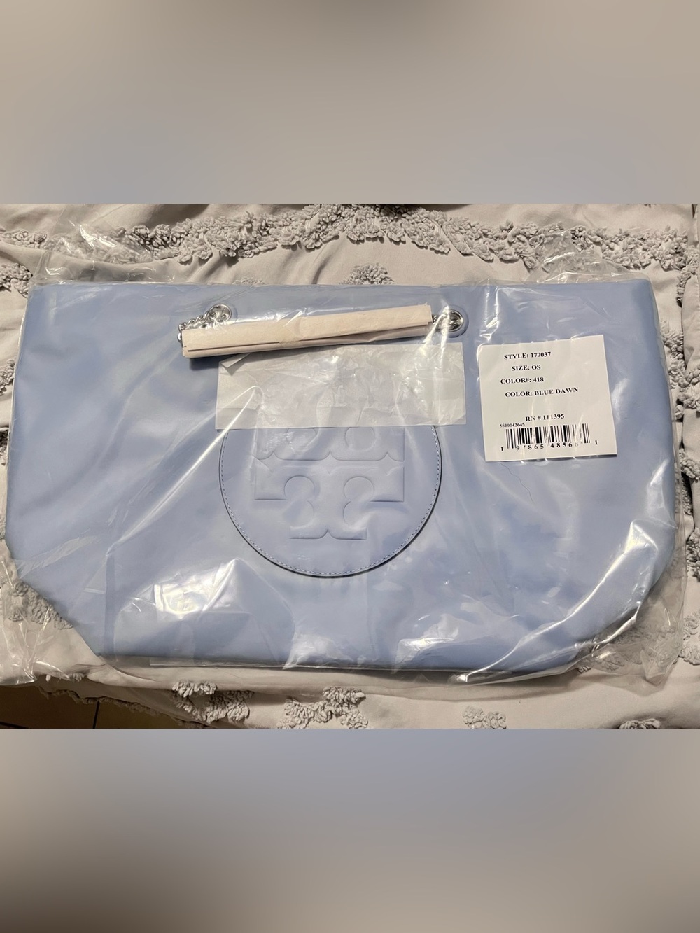 Tory Burch Light Lavender Logo Tote with Silver Chain